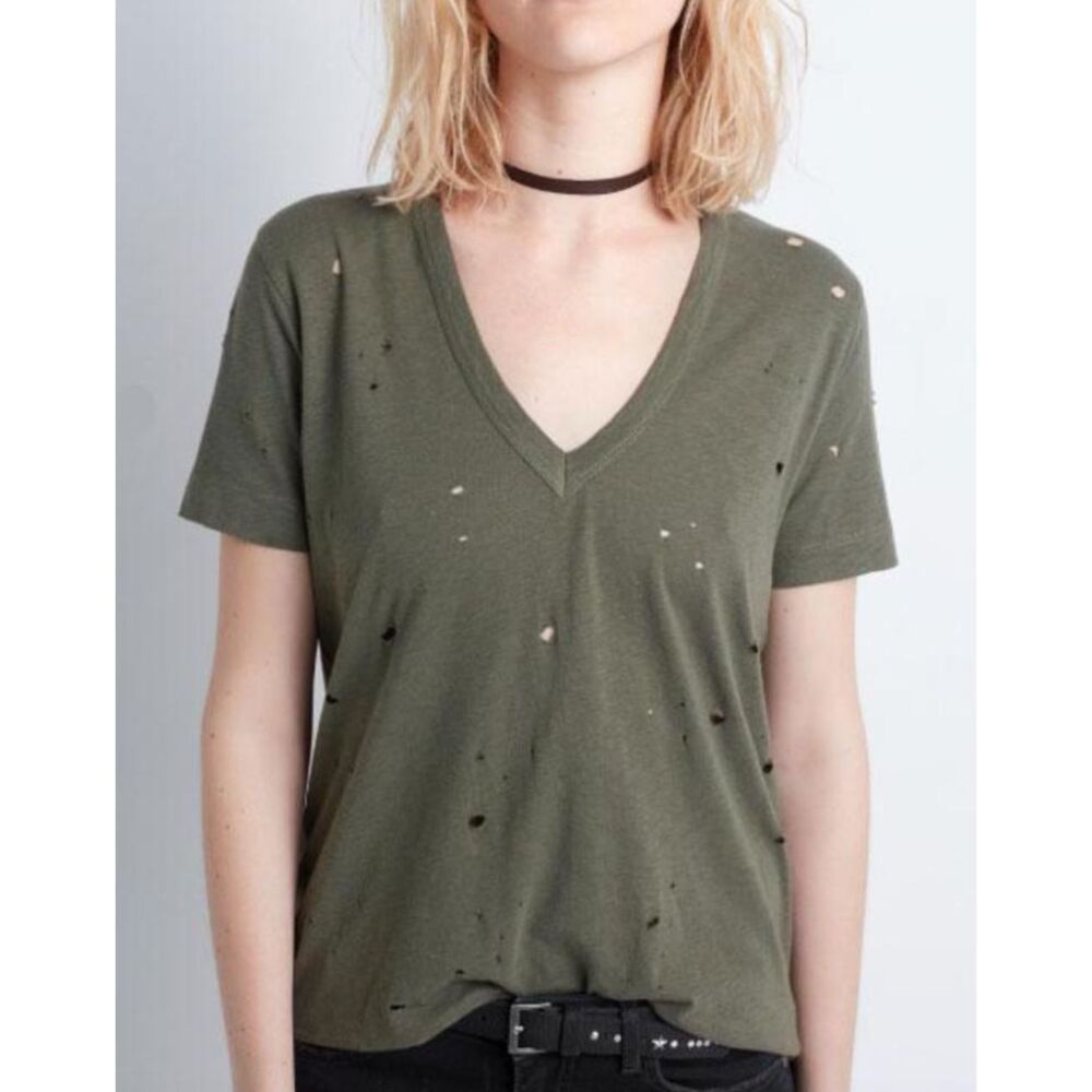 ZADIG & VOLTAIRE Wassa Holes V-Neck T-Shirt Green X-Small